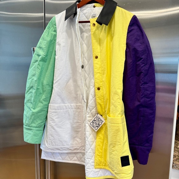 NWT Loewe Padded Overshirt Multicolored Jacket Leather Collar Over shir multi - Picture 2 of 16